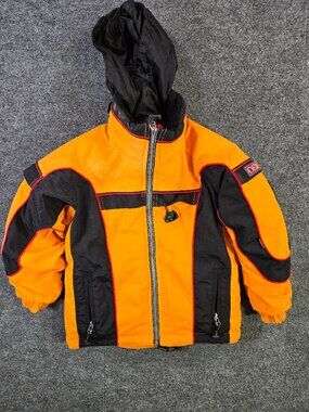 Obermeyer OBX Youth Ski Jacket Size 6 Orange Black Hooded Winter Coat I-Grow